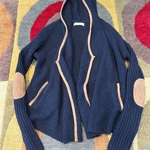Abercrombie & Fitch Navy Blue Faux Suede Patches Handkerchief Hooded Sweater XS